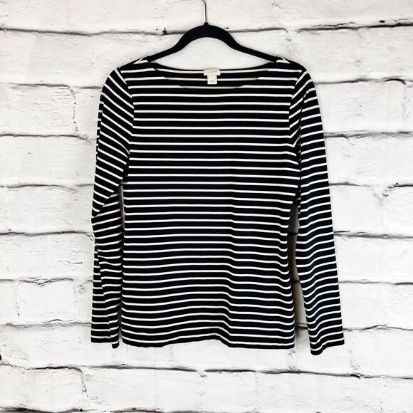 J.Crew Women's Striped Long Sleeve Boat Neck Top Black Size S - Picture 1 of 5